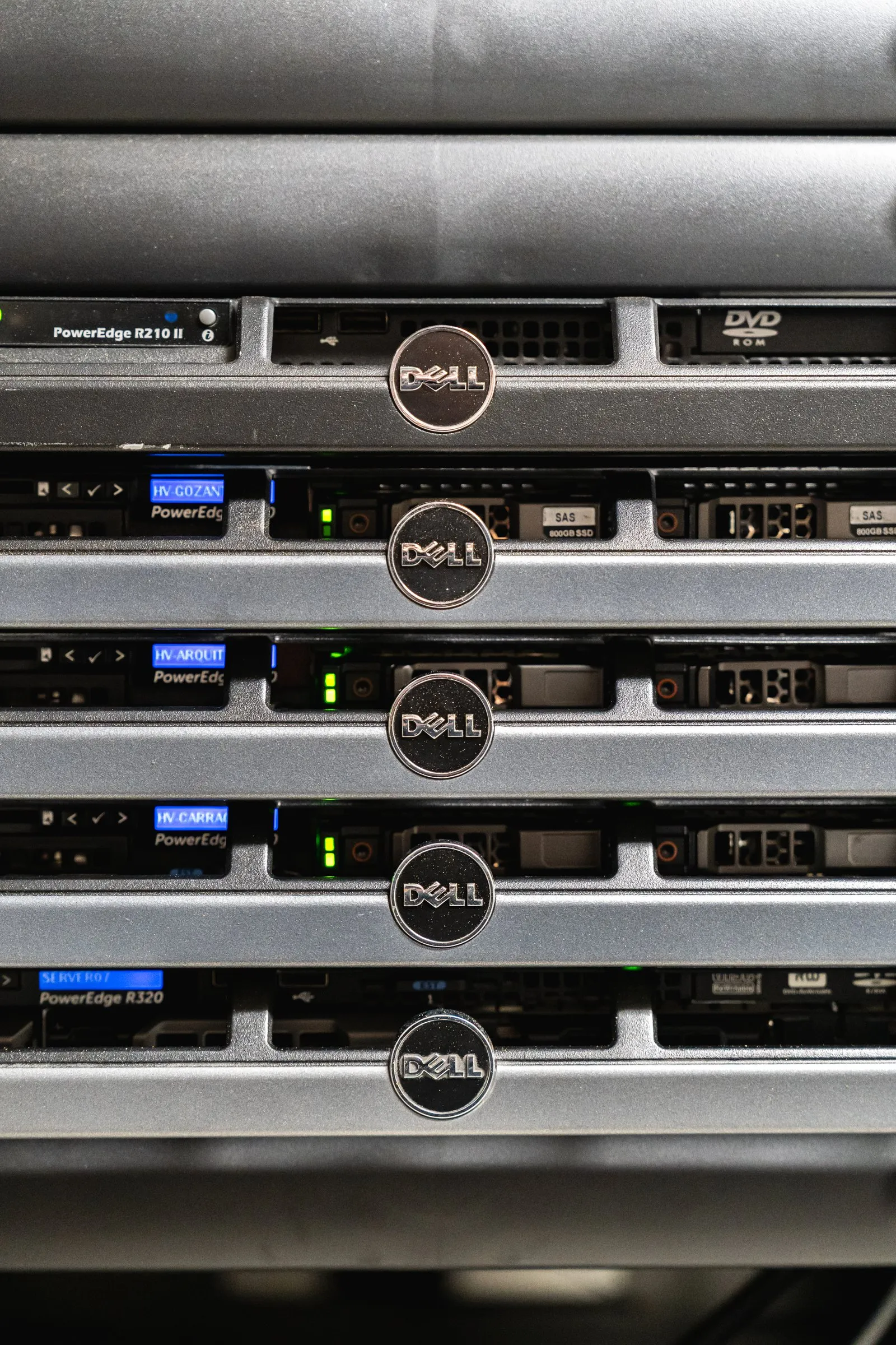 Stack of rack-mounted Dell servers
