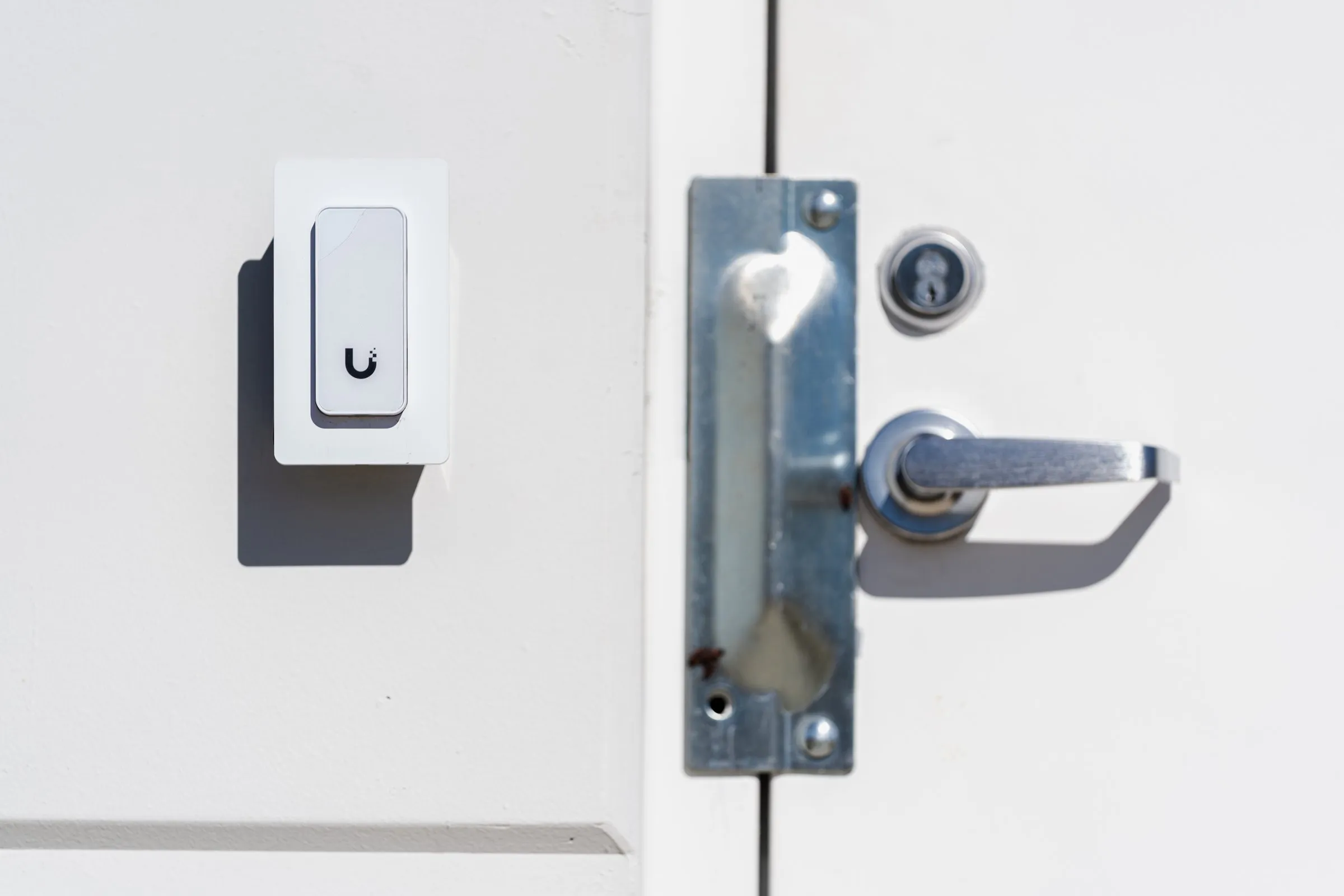 Card access reader at an exterior entrance