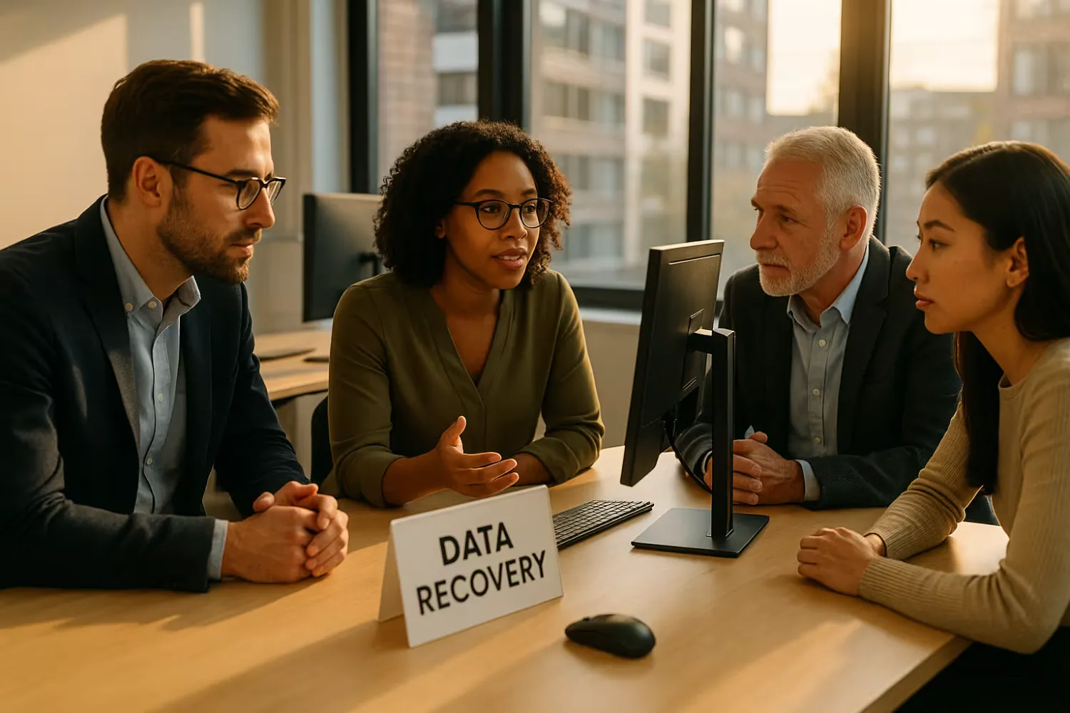 Professionals discussing data recovery strategies