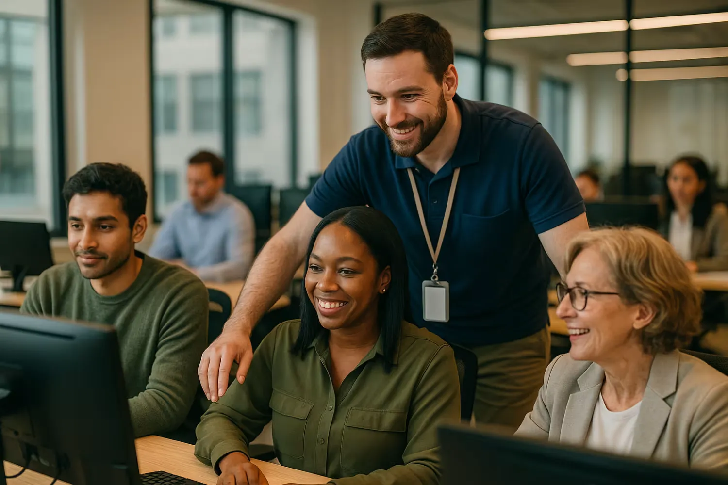 Onsite IT support assisting office team