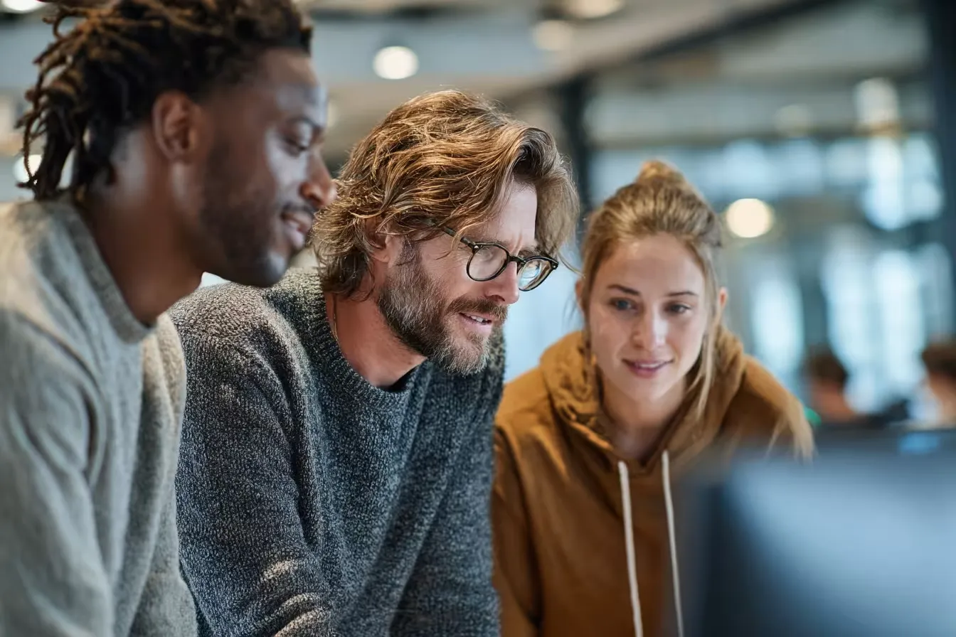 Diverse team interacting with M365 copilot