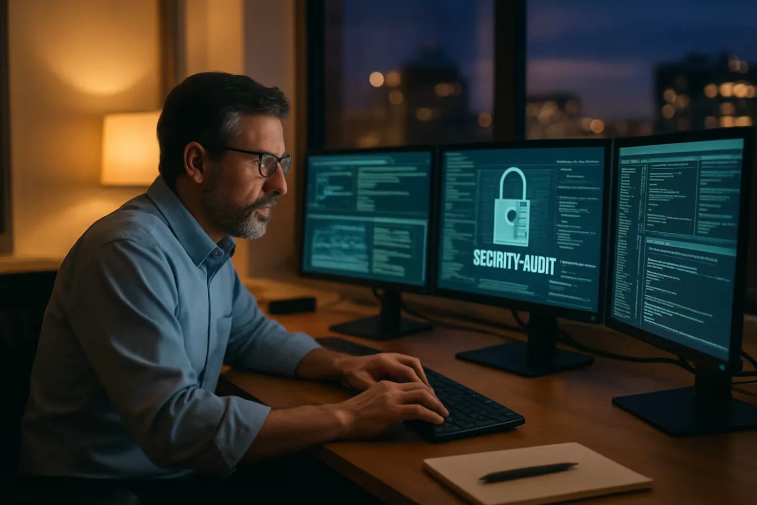 IT security auditor analyzing data