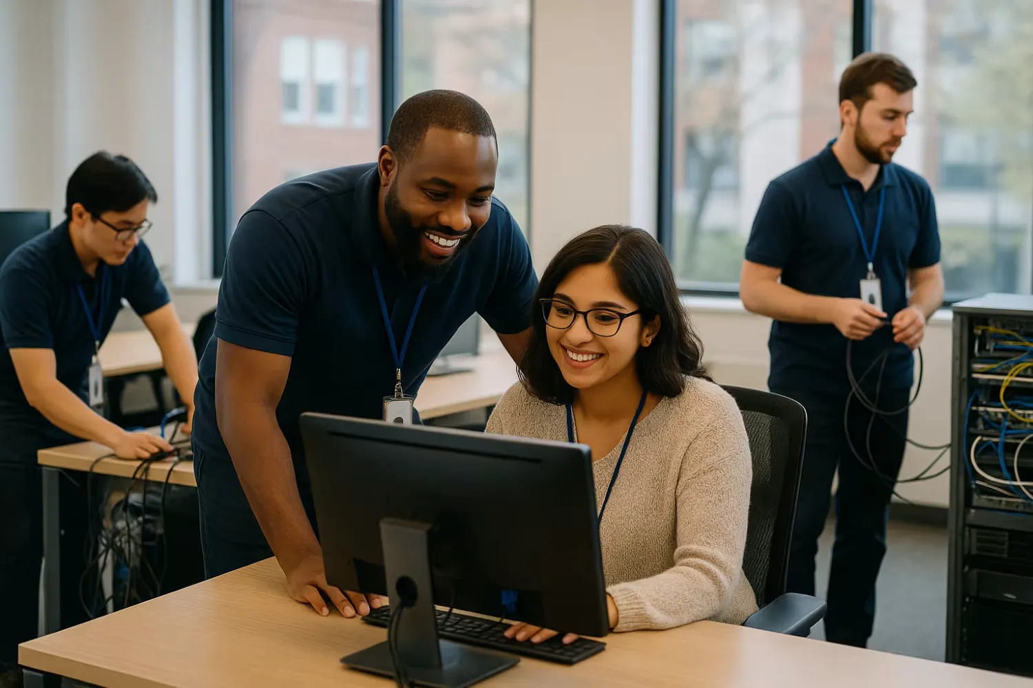 Diverse onsite IT support team assisting
