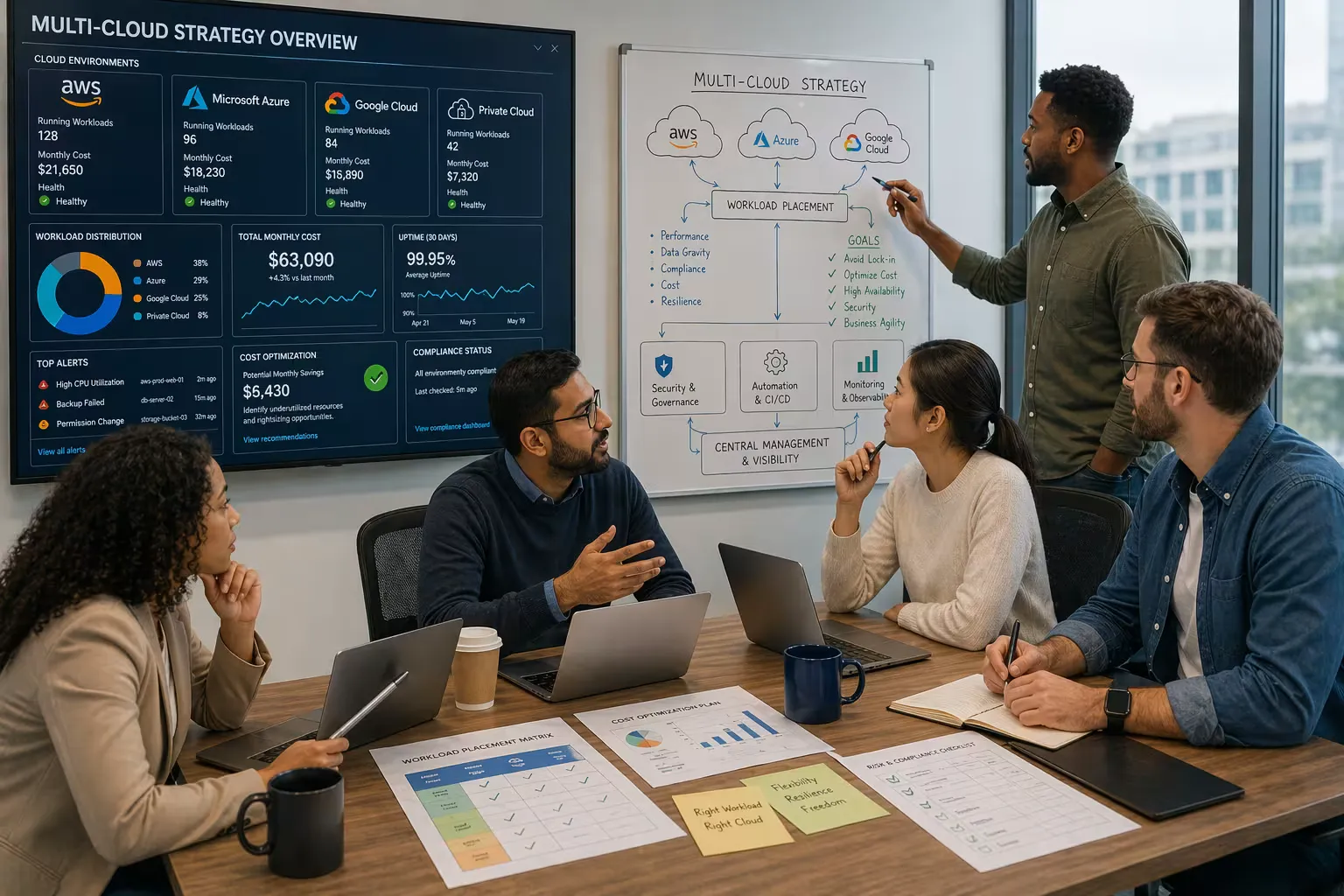Diverse team developing multi-cloud strategy